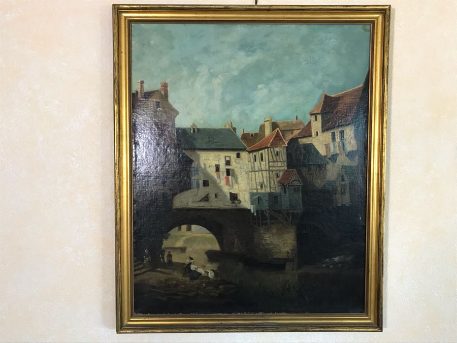 Original Antique Oil Painting No Signature Visible On Front - Pencil Signature On Back 32W X 39H [Photo 3]