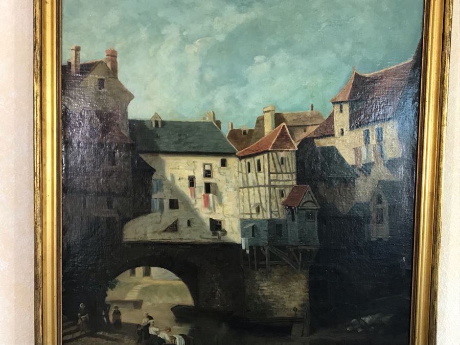 Original Antique Oil Painting No Signature Visible On Front - Pencil Signature On Back 32W X 39H [Photo 7]