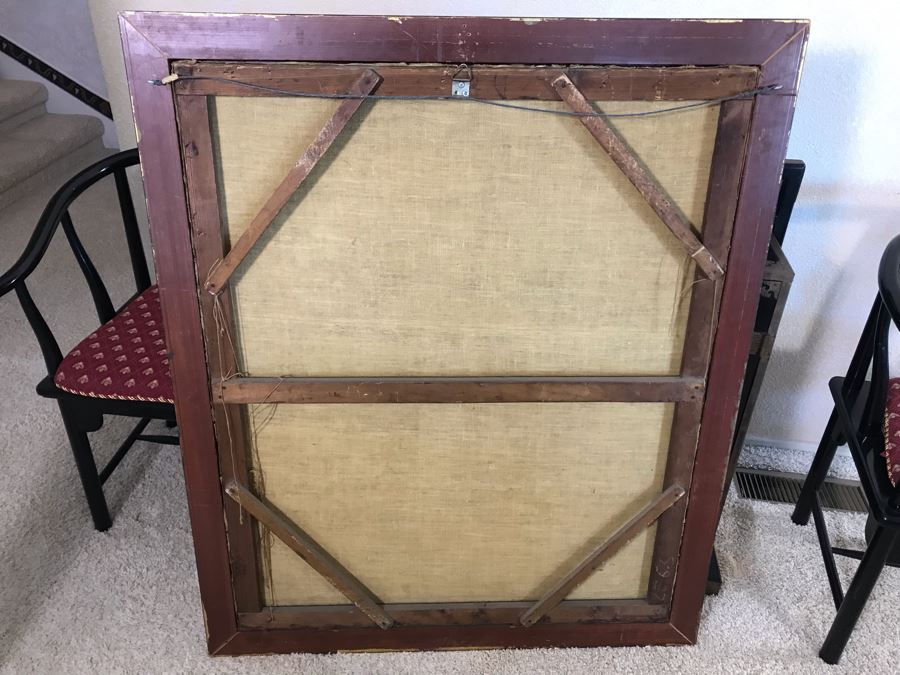 Original Antique Oil Painting No Signature Visible On Front - Pencil Signature On Back 32W X 39H [Photo 22]