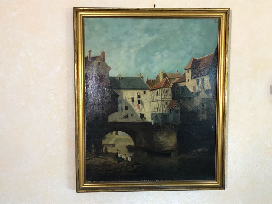 Original Antique Oil Painting No Signature Visible On Front - Pencil Signature On Back 32W X 39H [Photo 2]