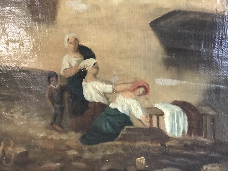 Original Antique Oil Painting No Signature Visible On Front - Pencil Signature On Back 32W X 39H [Photo 11]