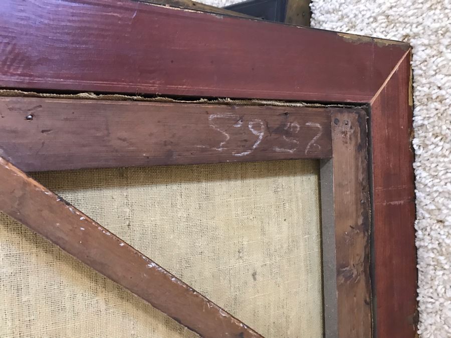 Original Antique Oil Painting No Signature Visible On Front - Pencil Signature On Back 32W X 39H [Photo 24]