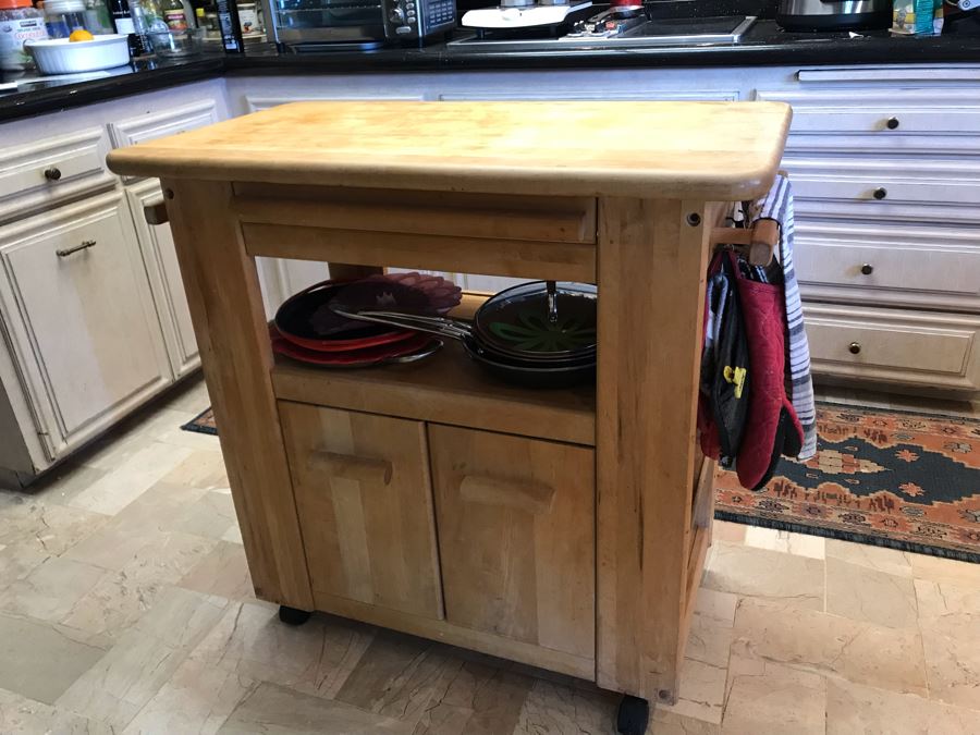 Butcher Block Top Kitchen Island On Casters 36W X 20D X 35H