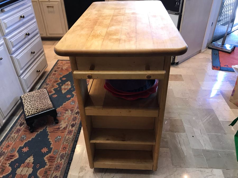 Butcher Block Top Kitchen Island On Casters 36W X 20D X 35H [Photo 2]