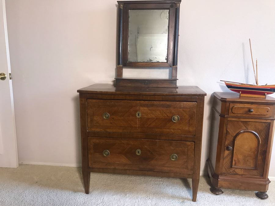 Antique 2-Drawer Dresser Chest Of Drawers With Removable Mirror 36W X 18D X 33H [Photo 3]