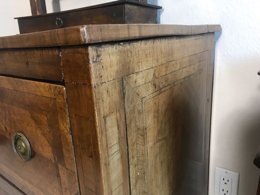 Antique 2-Drawer Dresser Chest Of Drawers With Removable Mirror 36W X 18D X 33H [Photo 5]