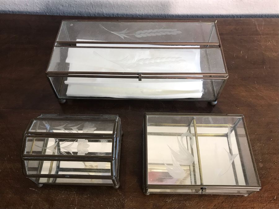 Set Of Three Brass Glass Boxes [Photo 2]