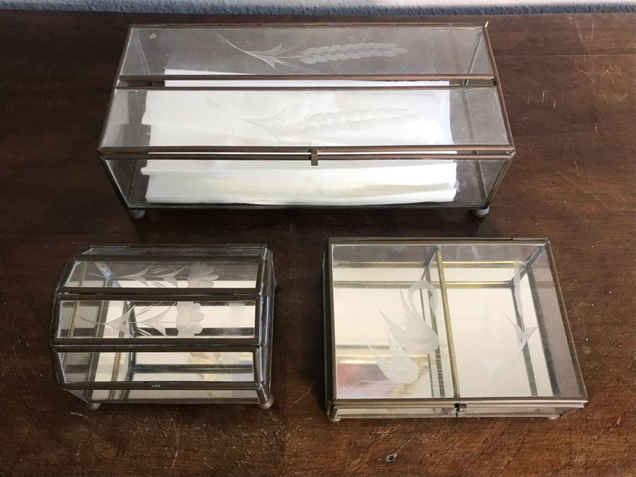 Set Of Three Brass Glass Boxes [Photo 1]
