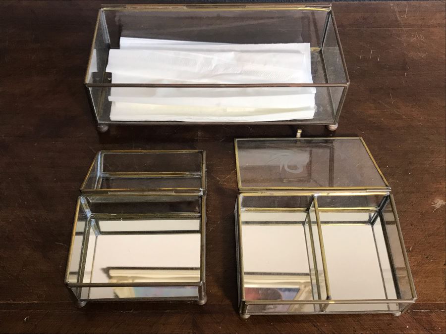 Set Of Three Brass Glass Boxes [Photo 6]