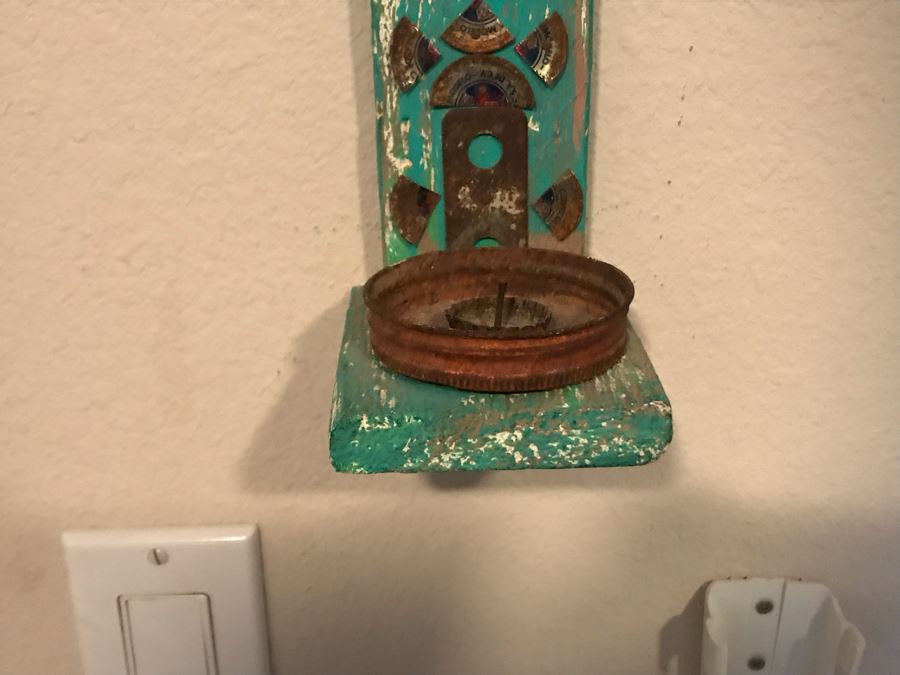 Mexican Folk Art Wooden Cross Candleholder With Metal Embelishments 11W X 24H [Photo 6]