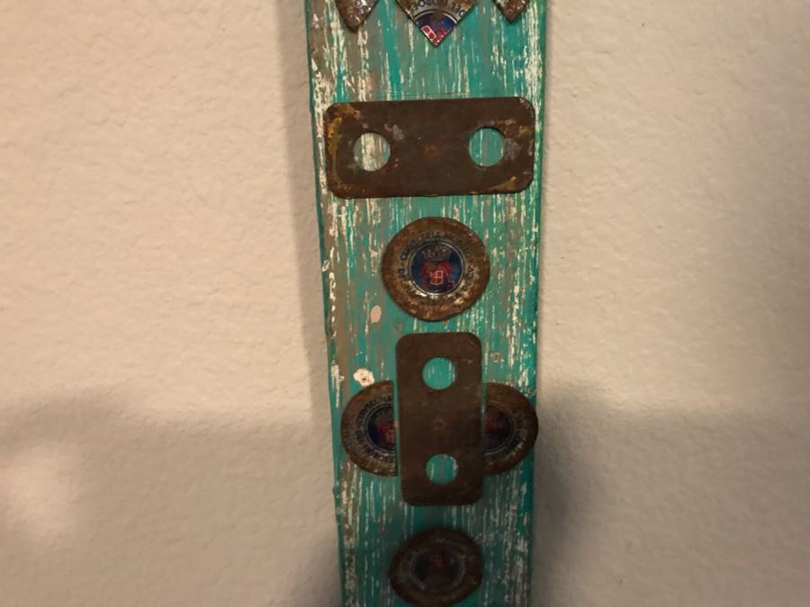 Mexican Folk Art Wooden Cross Candleholder With Metal Embelishments 11W X 24H [Photo 5]