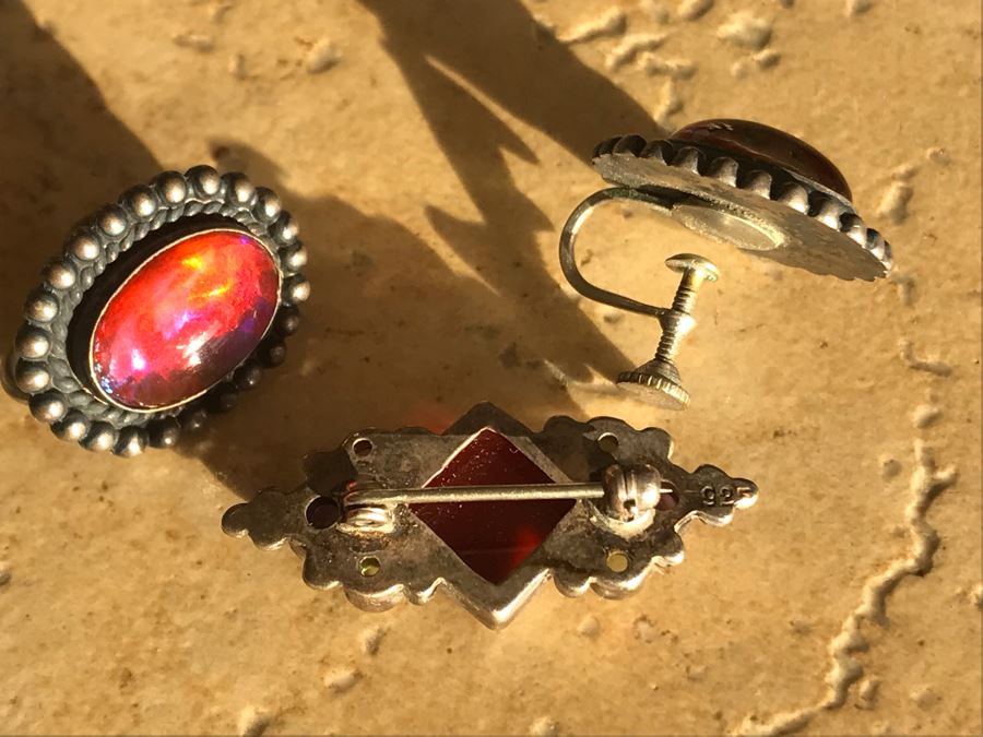 Vintage Sterling Silver Brooch Pendant And Vintage Sterling Silver Screw Back Earrings 15.1g [Photo 7]