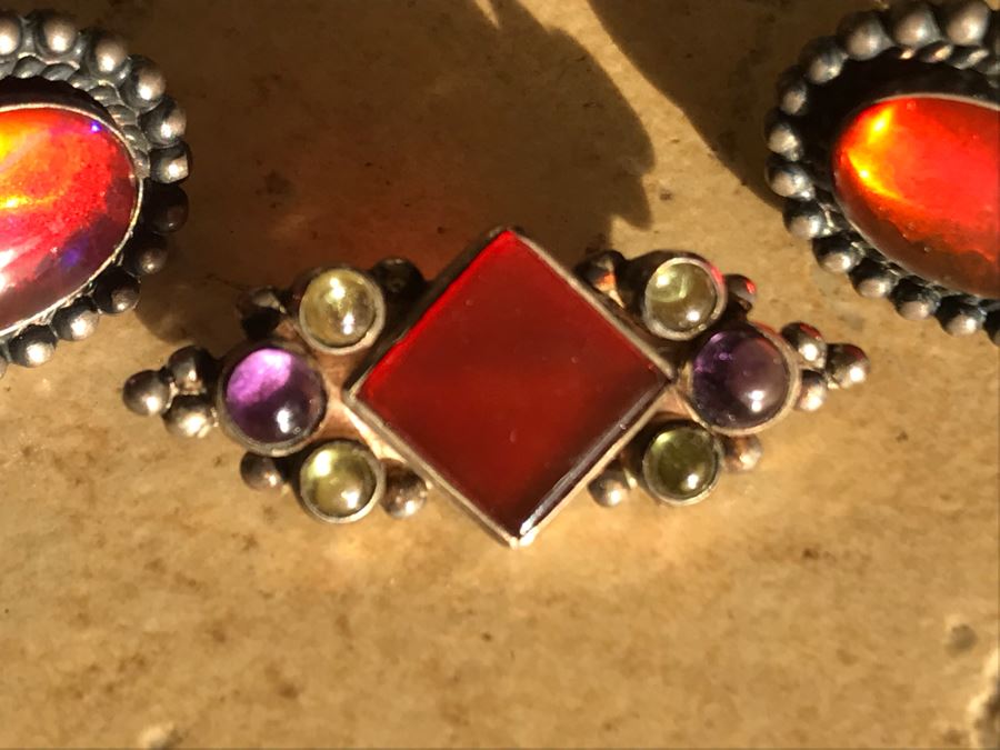 Vintage Sterling Silver Brooch Pendant And Vintage Sterling Silver Screw Back Earrings 15.1g [Photo 3]