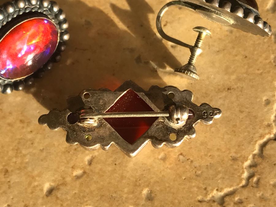 Vintage Sterling Silver Brooch Pendant And Vintage Sterling Silver Screw Back Earrings 15.1g [Photo 8]