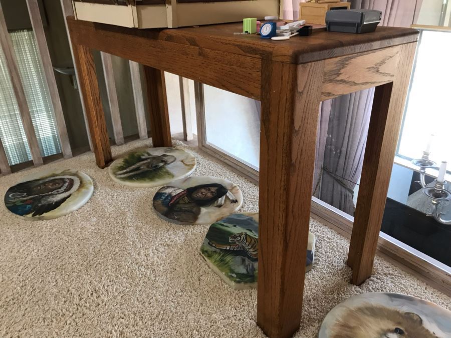 Oak Console Entry Table 50W X 15D X 26H [Photo 3]