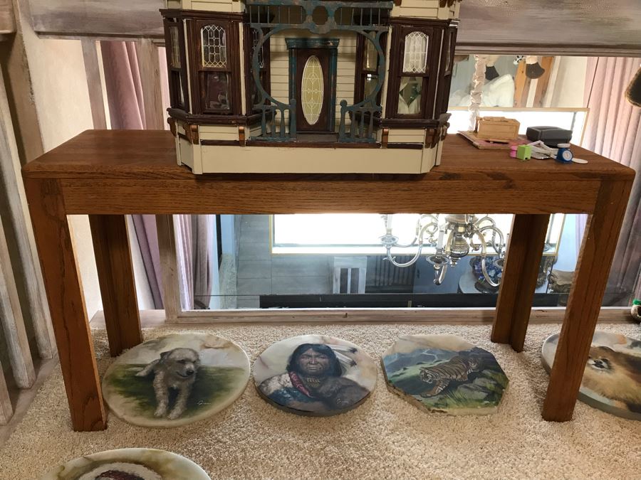 Oak Console Entry Table 50W X 15D X 26H [Photo 2]