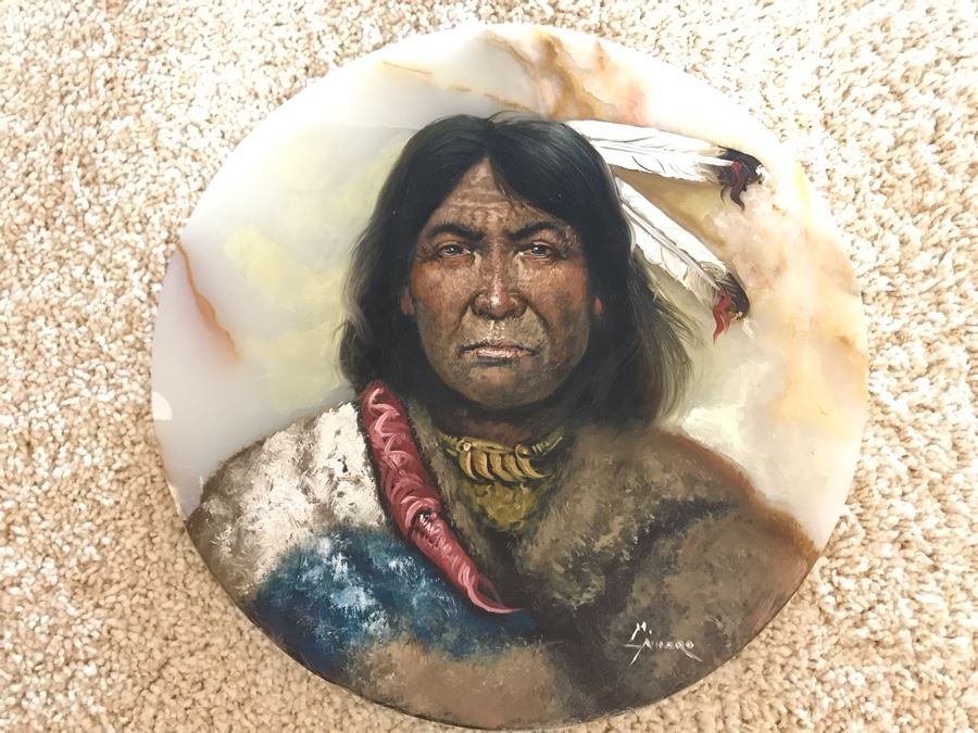 Original Native American Painting On Onyx By M. Amaro 14R [Photo 2]