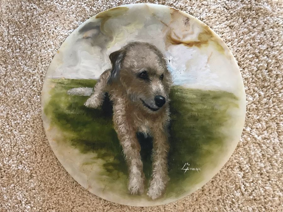 Original Dog Painting On Onyx By M. Amaro 16R [Photo 2]