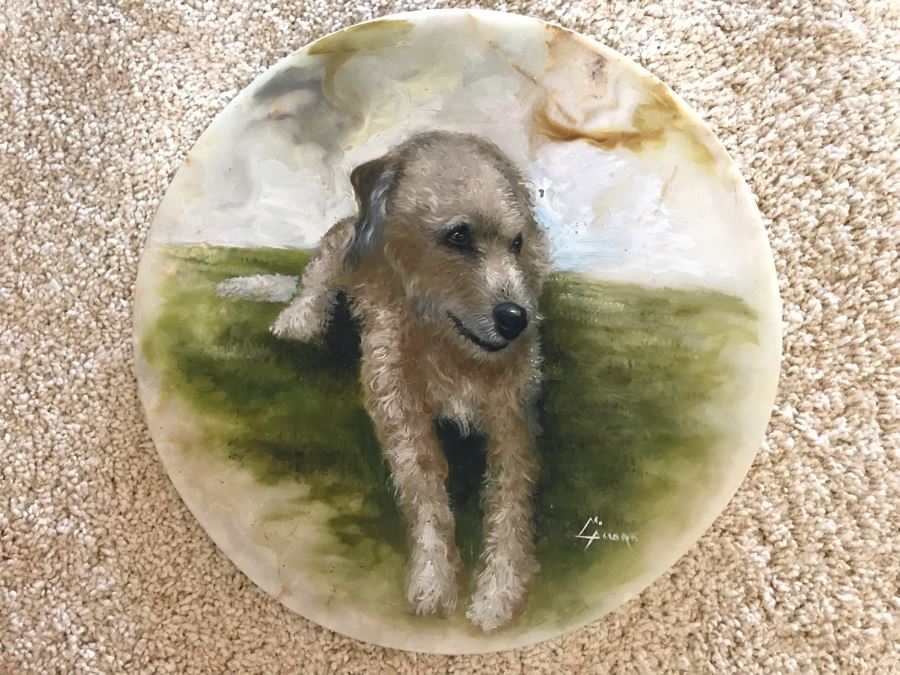 Original Dog Painting On Onyx By M. Amaro 16R [Photo 3]
