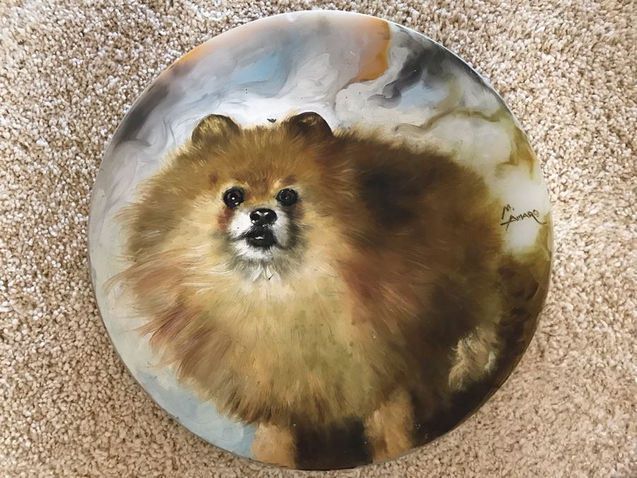 Original Dog Painting On Onyx By M. Amaro 16R [Photo 1]
