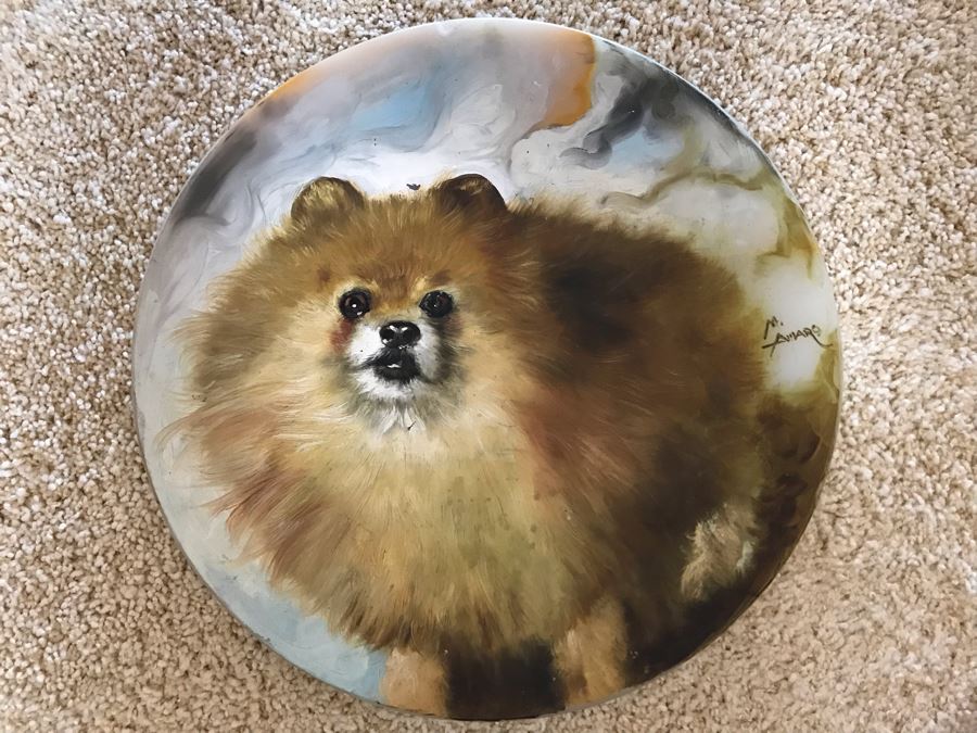 Original Dog Painting On Onyx By M. Amaro 16R [Photo 2]