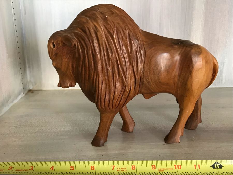Carved Wooden Buffalo Figurine 10W X 3D X 8H [Photo 4]
