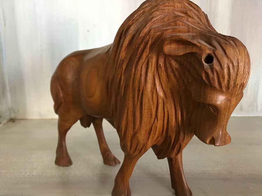 Carved Wooden Buffalo Figurine 10W X 3D X 8H [Photo 3]