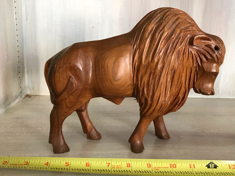 Carved Wooden Buffalo Figurine 10W X 3D X 8H [Photo 2]