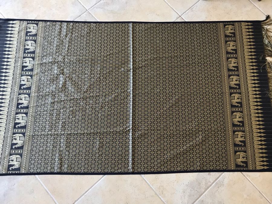 Meditation Shawl Brocade Gold And Black With Golden Elephants 39 X 72 [Photo 2]