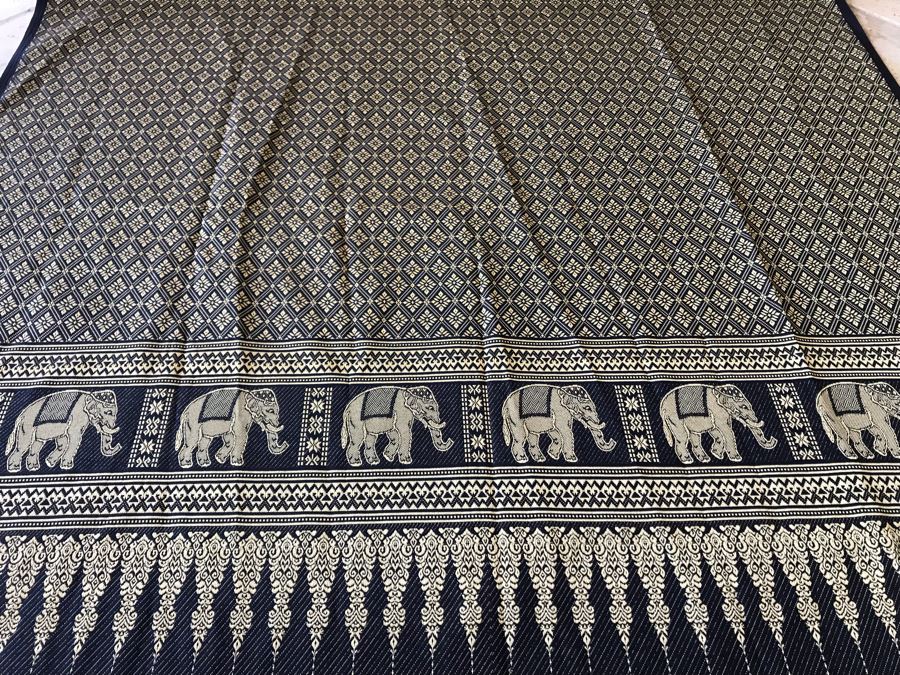 Meditation Shawl Brocade Gold And Black With Golden Elephants 39 X 72 [Photo 6]