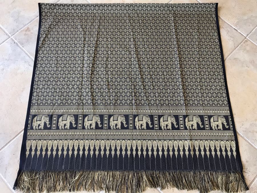 Meditation Shawl Brocade Gold And Black With Golden Elephants 39 X 72 [Photo 3]
