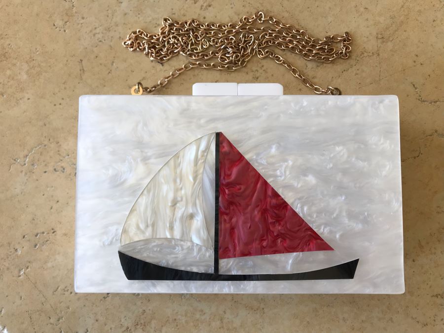 Jessica McClintock Inlaid Sailboat Handbag 7W X 2D X 5H [Photo 1]