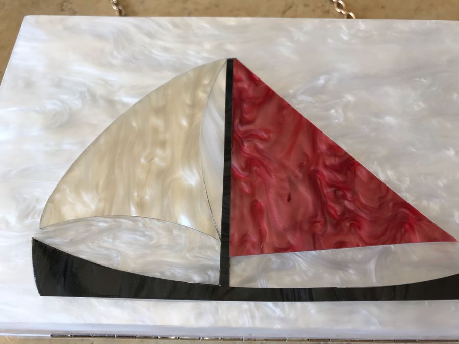 Jessica McClintock Inlaid Sailboat Handbag 7W X 2D X 5H [Photo 6]