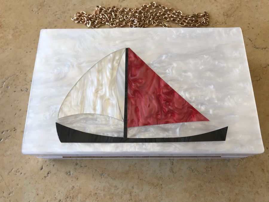 Jessica McClintock Inlaid Sailboat Handbag 7W X 2D X 5H [Photo 2]