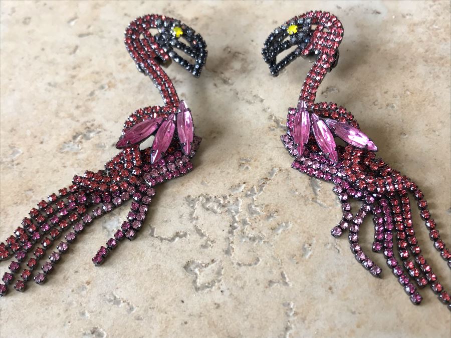 Elizabeth Cole Rhinestone Flamingo Earrings [Photo 4]