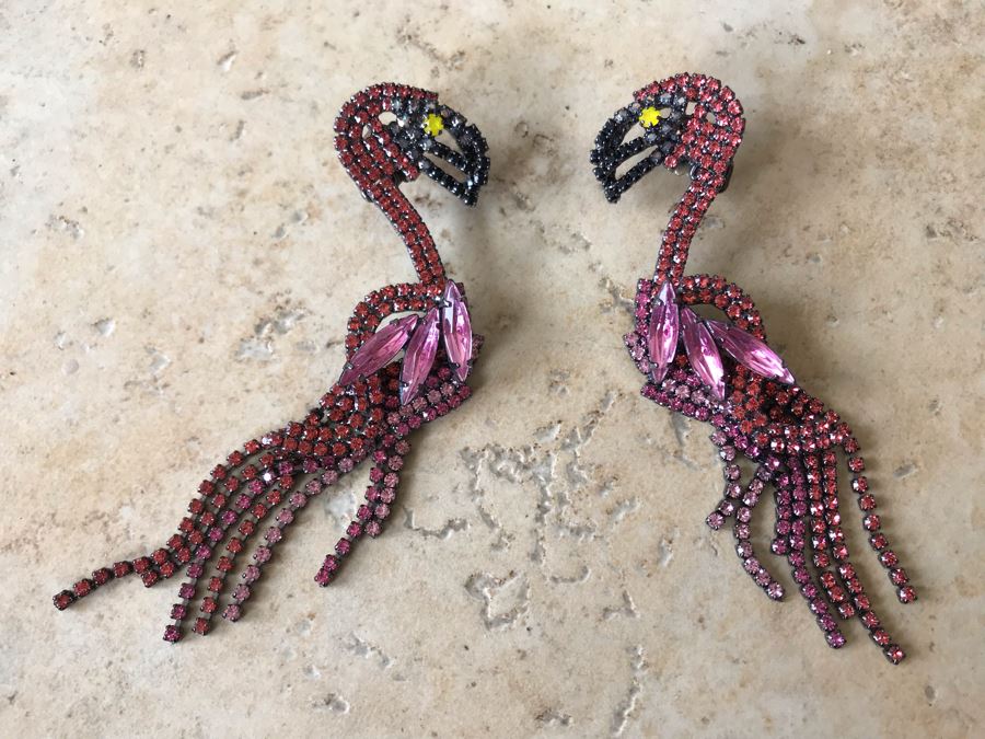 Elizabeth Cole Rhinestone Flamingo Earrings [Photo 2]