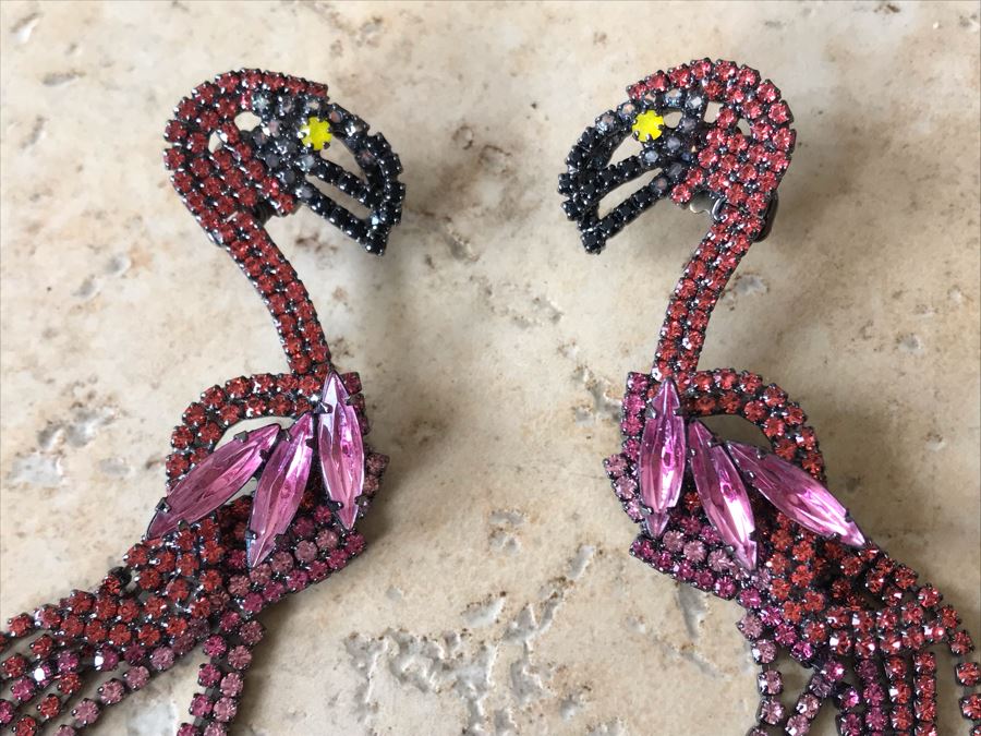 Elizabeth Cole Rhinestone Flamingo Earrings [Photo 3]