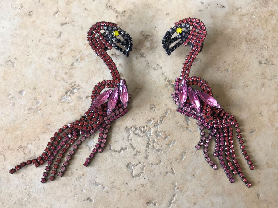 Elizabeth Cole Rhinestone Flamingo Earrings [Photo 1]