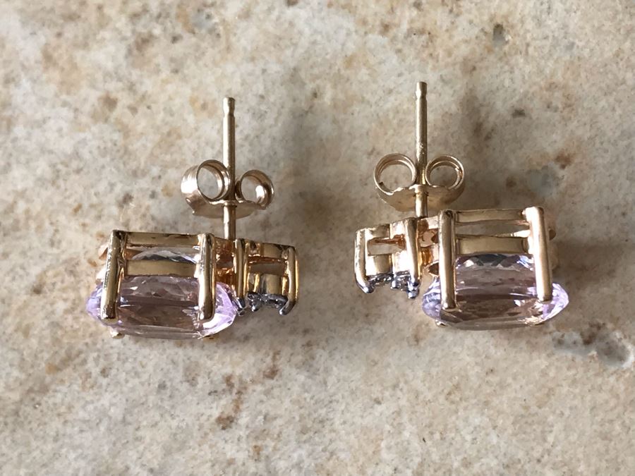 14K Gold + Morganite And Diamonds Earrings 3g [Photo 7]