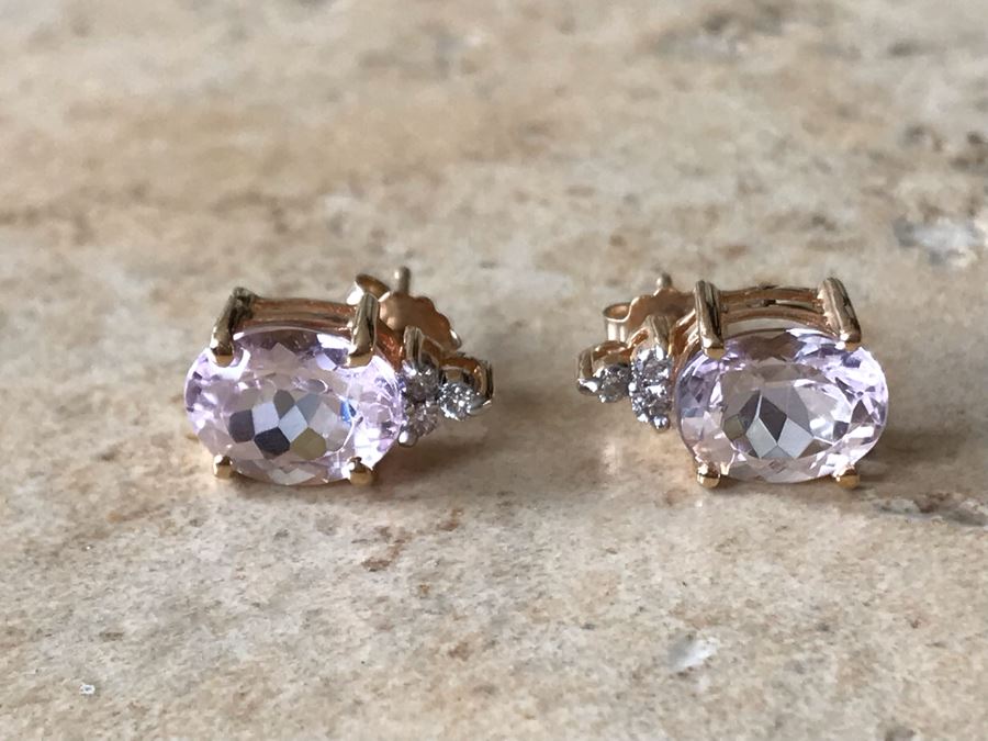 14K Gold + Morganite And Diamonds Earrings 3g [Photo 3]