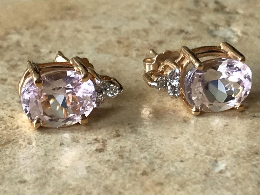 14K Gold + Morganite And Diamonds Earrings 3g [Photo 10]