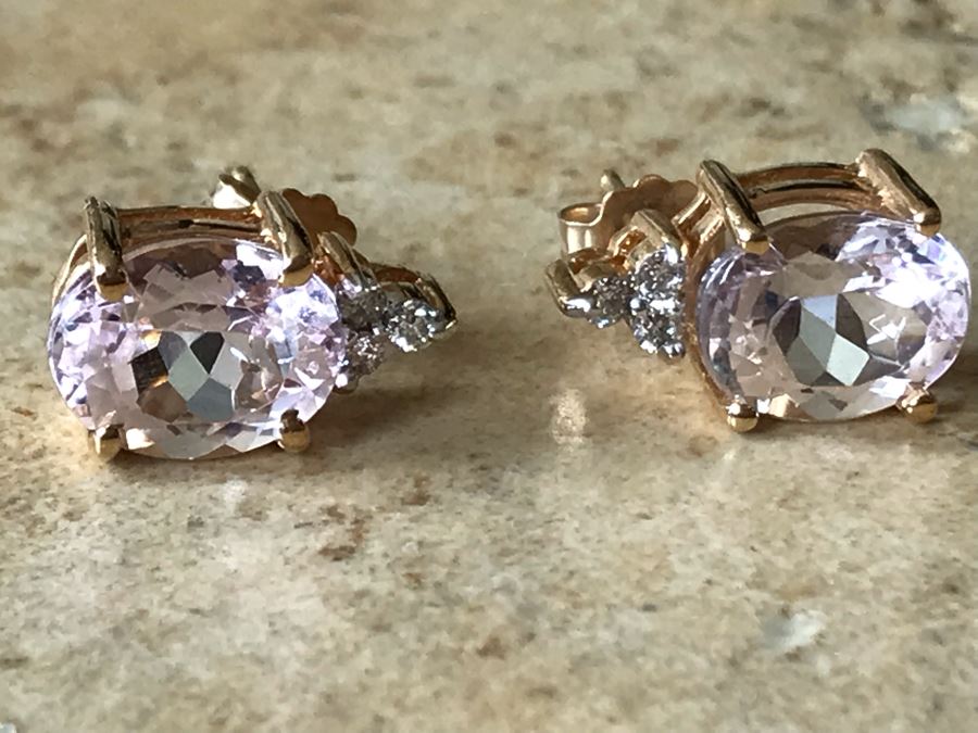 14K Gold + Morganite And Diamonds Earrings 3g [Photo 9]
