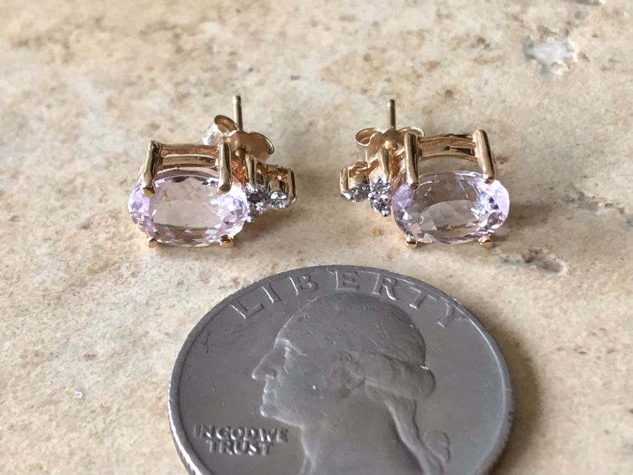 14K Gold + Morganite And Diamonds Earrings 3g [Photo 14]