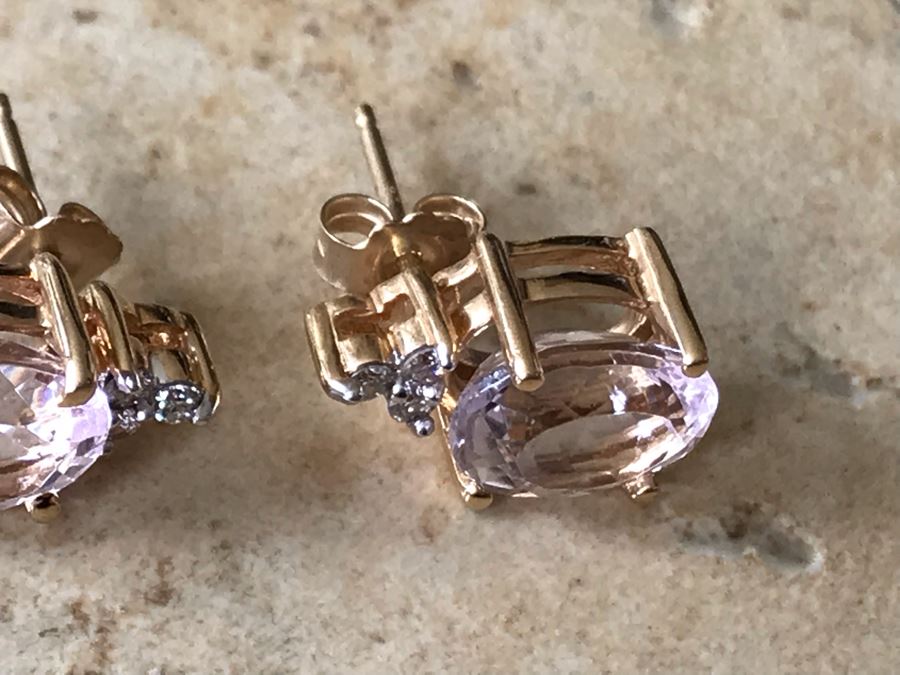 14K Gold + Morganite And Diamonds Earrings 3g [Photo 12]