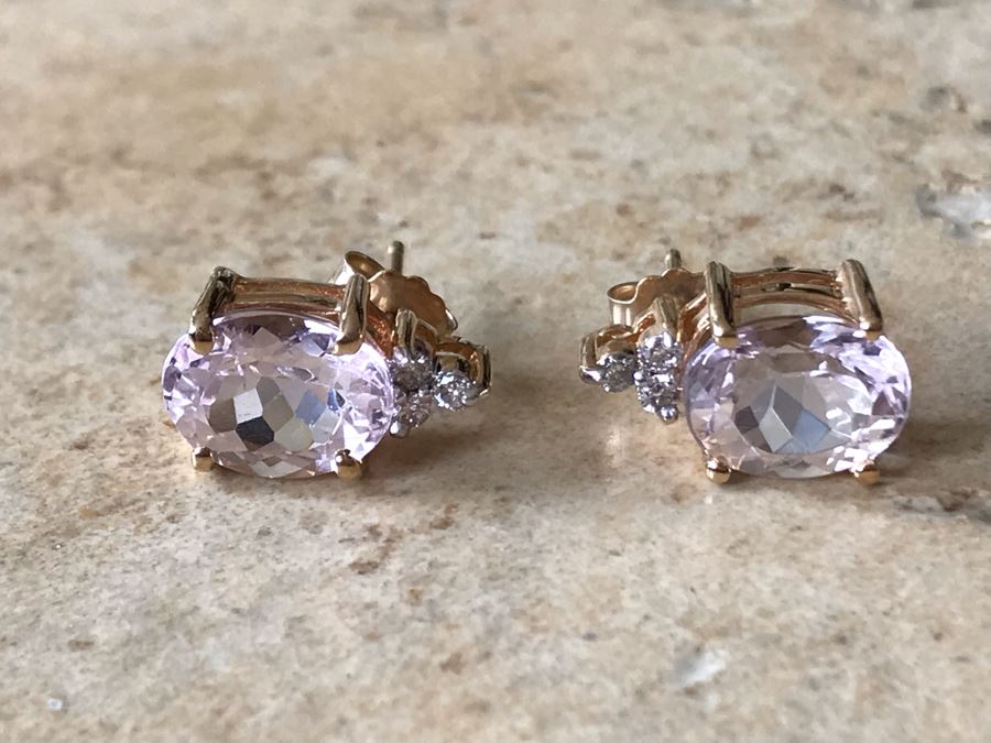14K Gold + Morganite And Diamonds Earrings 3g [Photo 2]