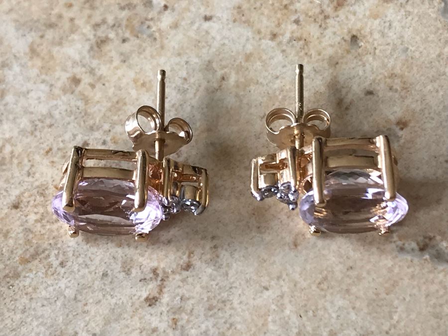 14K Gold + Morganite And Diamonds Earrings 3g [Photo 6]