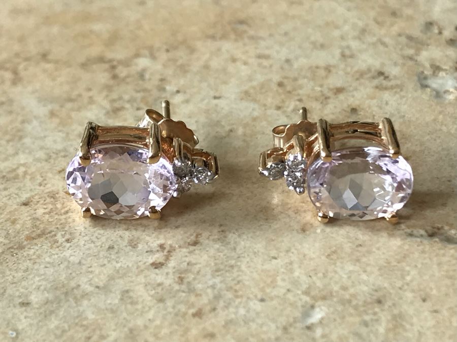 14K Gold + Morganite And Diamonds Earrings 3g [Photo 8]