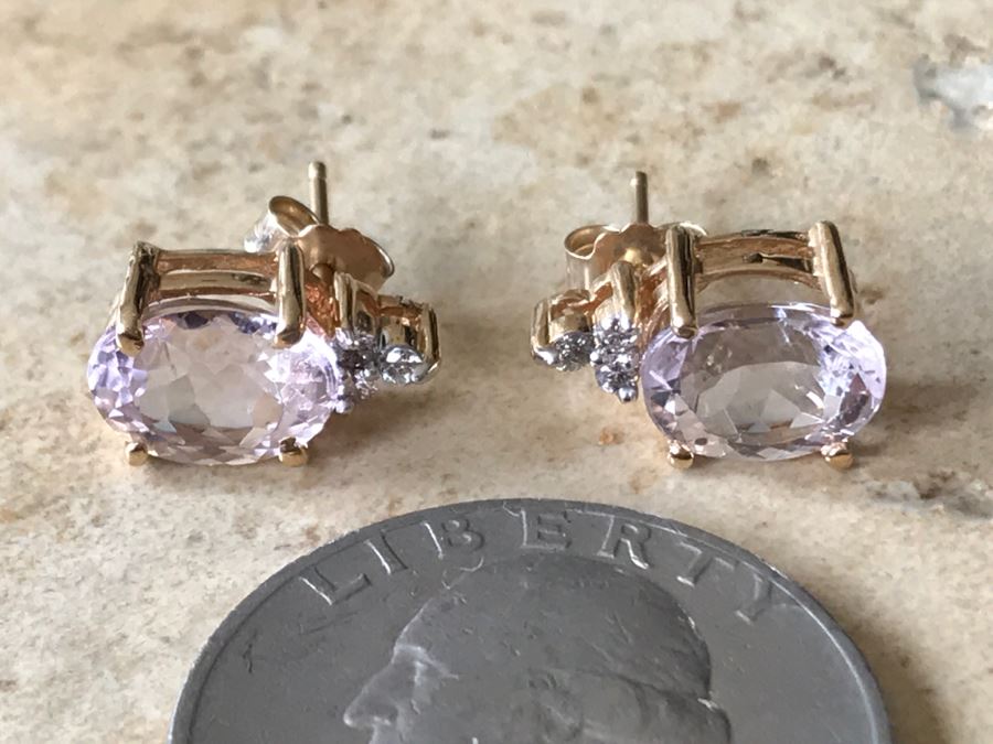 14K Gold + Morganite And Diamonds Earrings 3g [Photo 15]