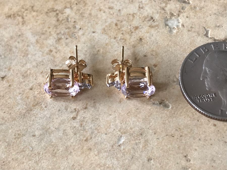 14K Gold + Morganite And Diamonds Earrings 3g [Photo 13]