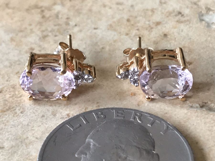 14K Gold + Morganite And Diamonds Earrings 3g [Photo 16]